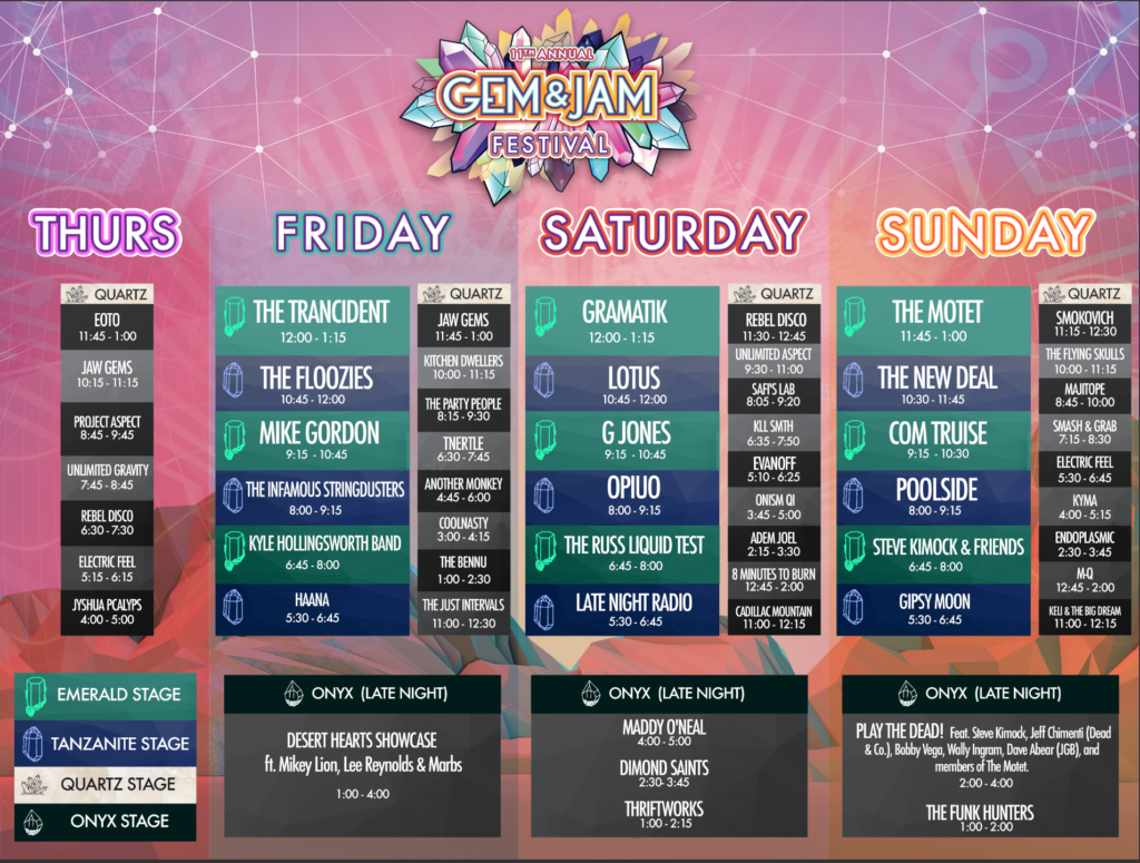 Gem & Jam Schedule
