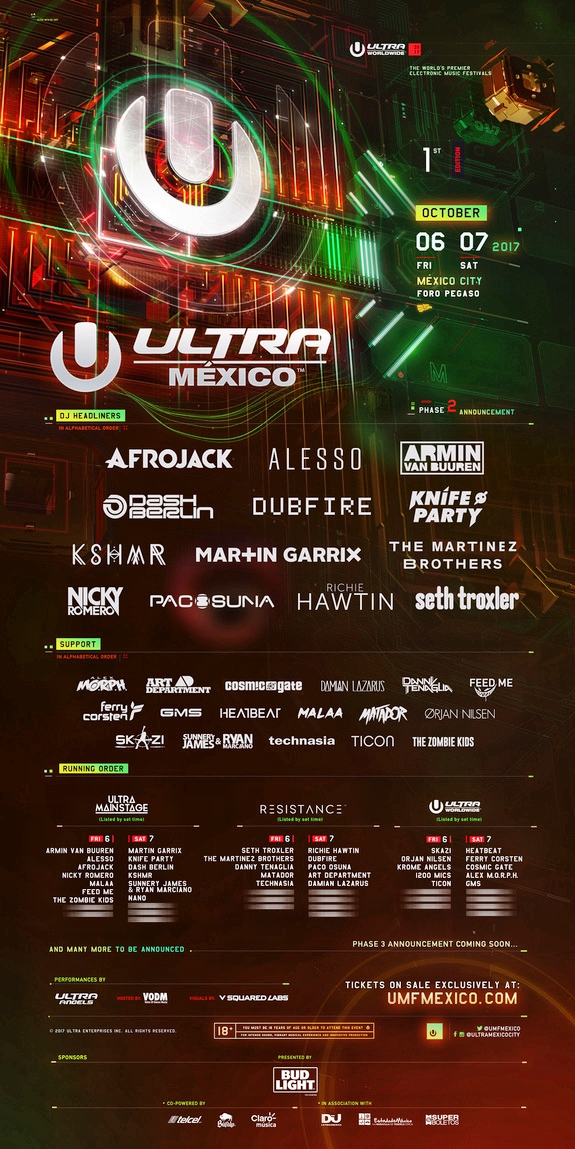 Ultra Mexico 2017 Phase Two Lineup Flier