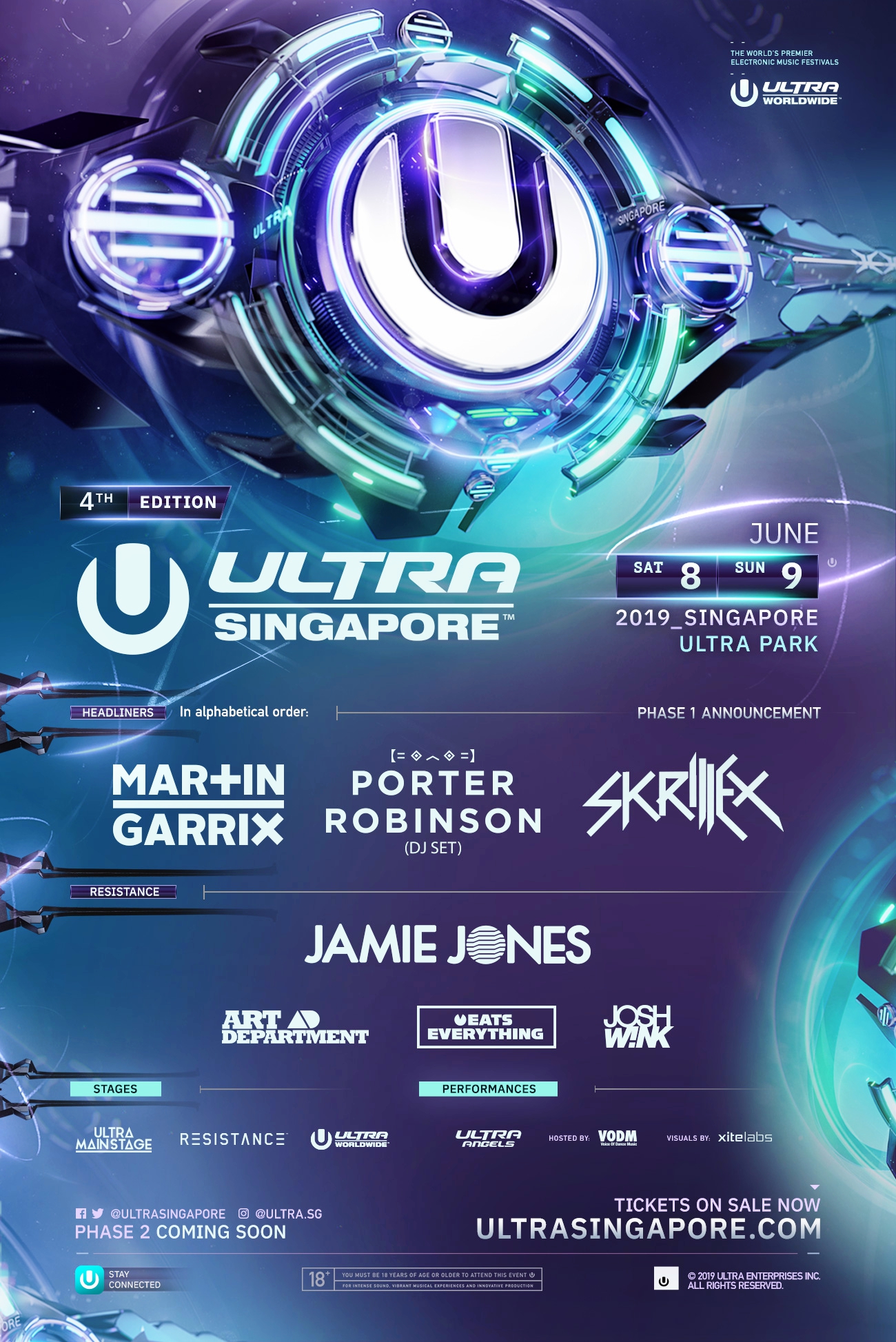 Ultra Singapore Phase One Lineup 2019 Flyer